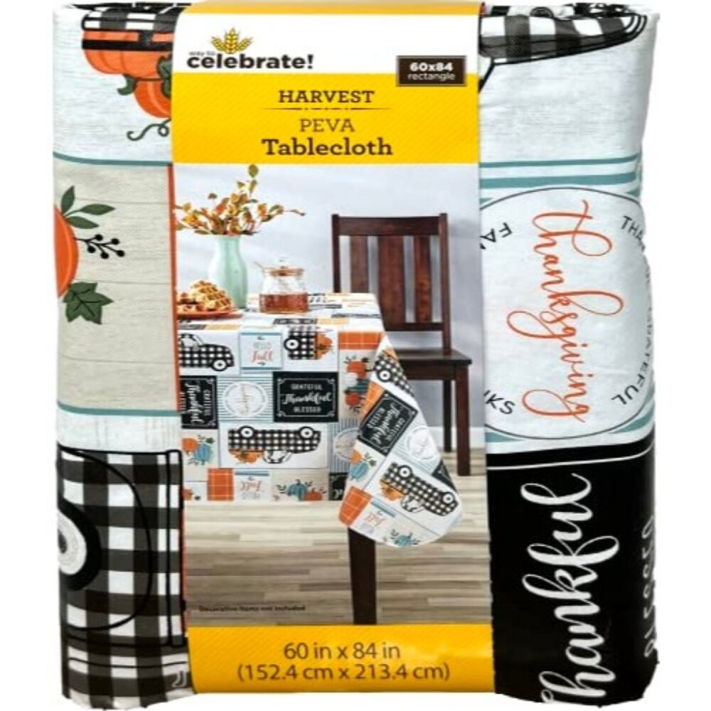 Celebrate Harvest Rectangular PEVA Tablecloth 60x84 Inches Waterproof Thanksgivi